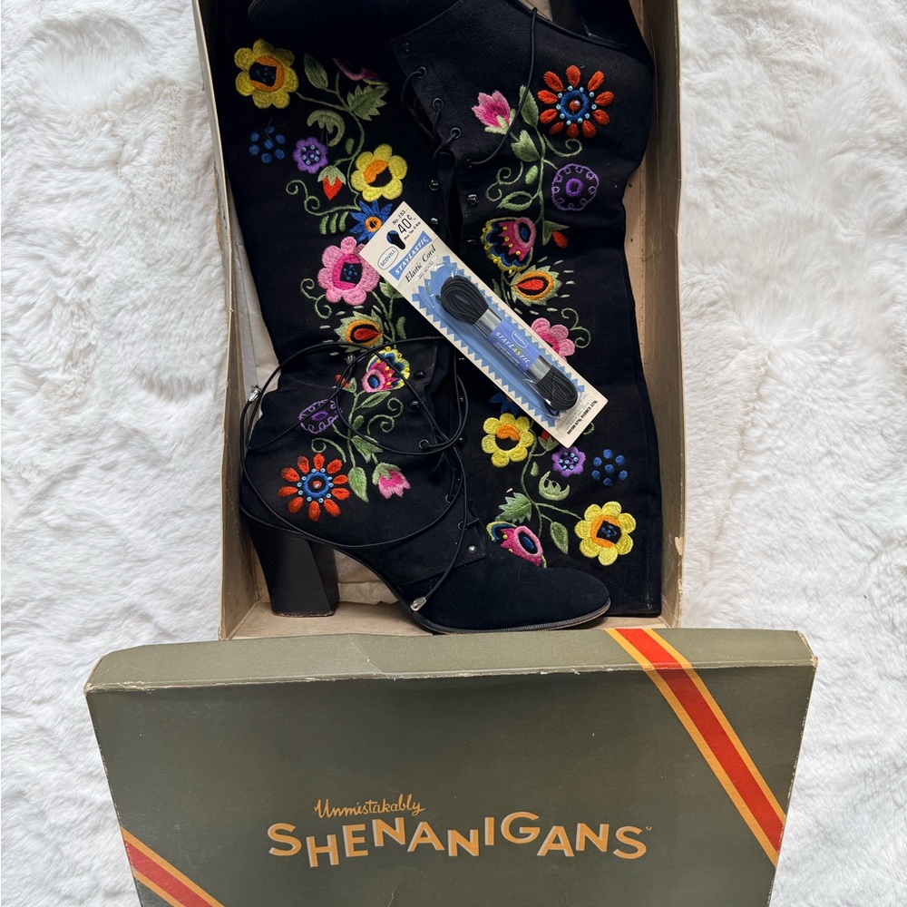 💫STUNNING RARE 60s 70s Enosis Greece Jerry Edouard Embroidered Black Gogo Boots - Picture 9 of 15